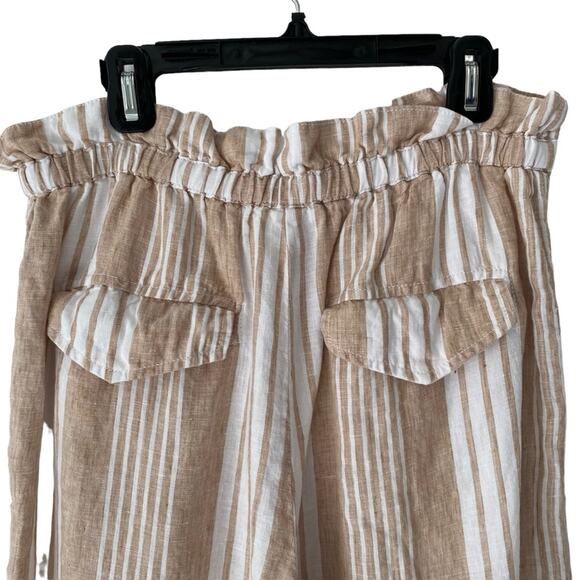 Magaschoni Linen Tan White Stripe Crop Wide Leg Palazzo Pants size medium - Picture 5 of 6